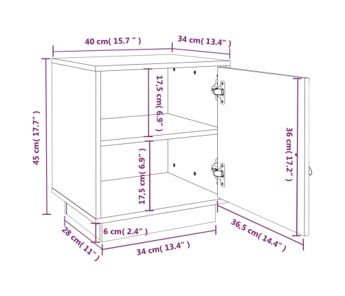 Mesita de noche madera maciza de pino negro 40x34x45 cm