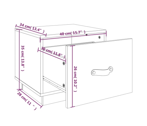 Mesita de noche madera maciza de pino 40x34x35 cm