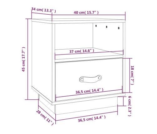 vidaXL Mesita de noche madera maciza de pino 40x34x45 cm