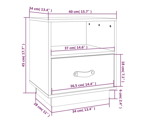 Mesitas de noche 2 uds madera maciza de pino 40x34x45 cm