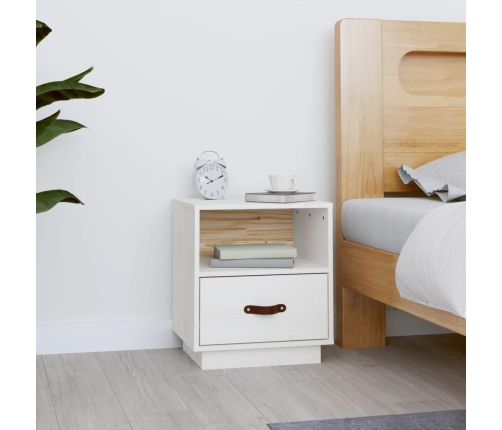 vidaXL Mesita de noche madera maciza de pino blanca 40x34x45 cm