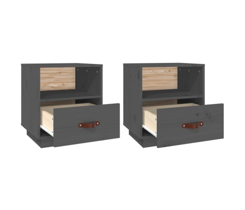 Mesitas de noche 2 uds madera maciza pino gris 40x34x45 cm