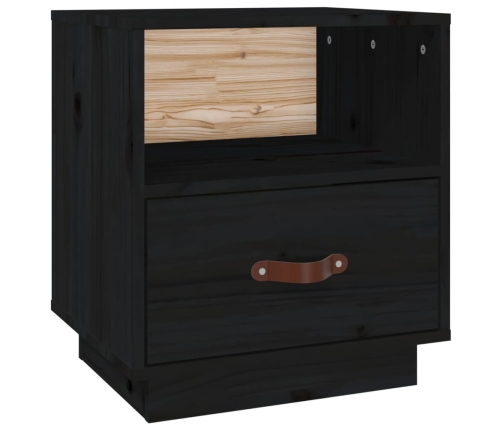 Mesita de noche madera maciza de pino negro 40x34x45 cm