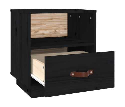 Mesita de noche madera maciza de pino negro 40x34x45 cm