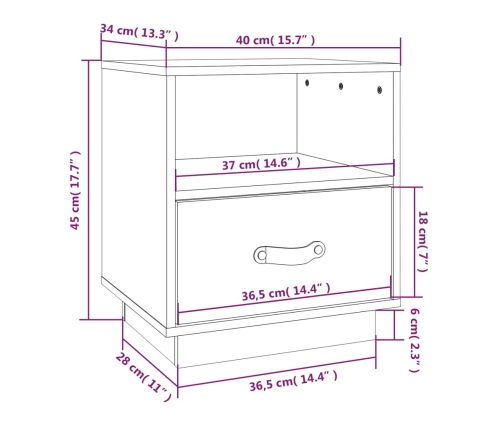 Mesita de noche madera maciza de pino negro 40x34x45 cm