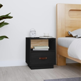 Mesita de noche madera maciza de pino negro 40x34x45 cm