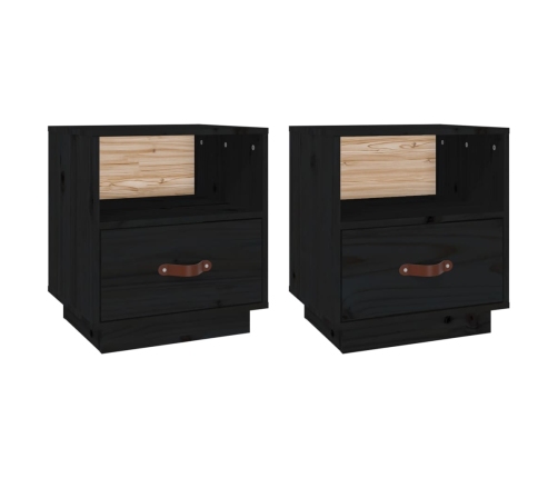 Mesitas de noche 2 uds madera maciza de pino negro 40x34x45 cm