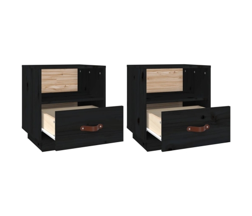 Mesitas de noche 2 uds madera maciza de pino negro 40x34x45 cm