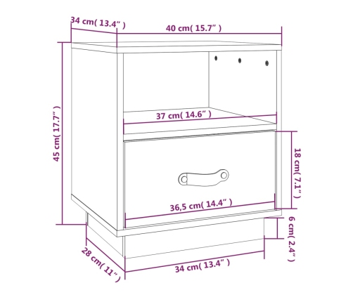 Mesitas de noche 2 uds madera maciza de pino negro 40x34x45 cm