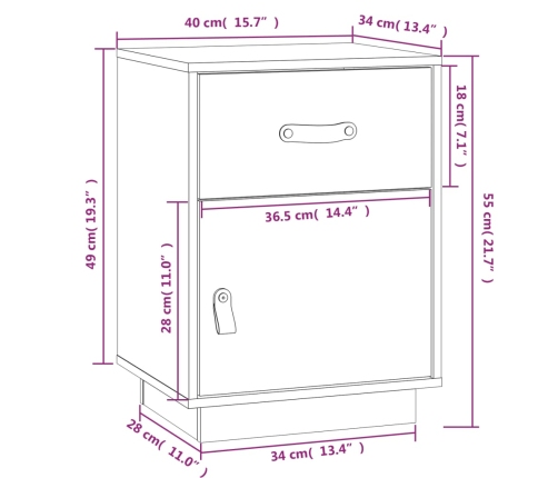 vidaXL Mesita de noche madera maciza de pino 40x34x55 cm