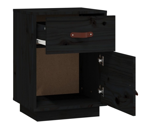 vidaXL Mesita de noche madera maciza de pino negro 40x34x55 cm