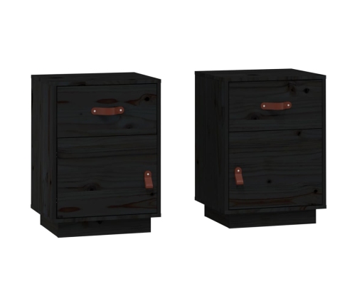 Mesitas de noche 2 uds madera maciza de pino negro 40x34x55 cm