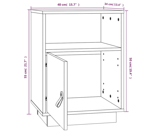 Mesita de noche madera maciza de pino blanco 40x34x55 cm