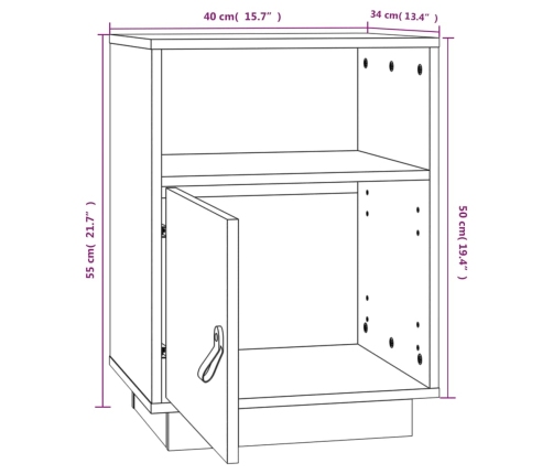 Mesitas de noche 2 uds madera maciza de pino gris 40x34x55 cm