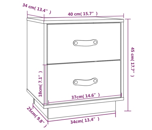 Mesita de noche madera maciza de pino gris 40x34x45 cm