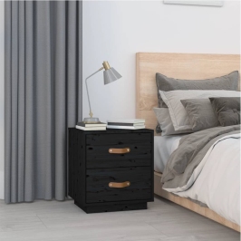 Mesita de noche madera maciza de pino negro 40x34x45 cm