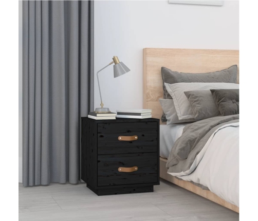 Mesita de noche madera maciza de pino negro 40x34x45 cm