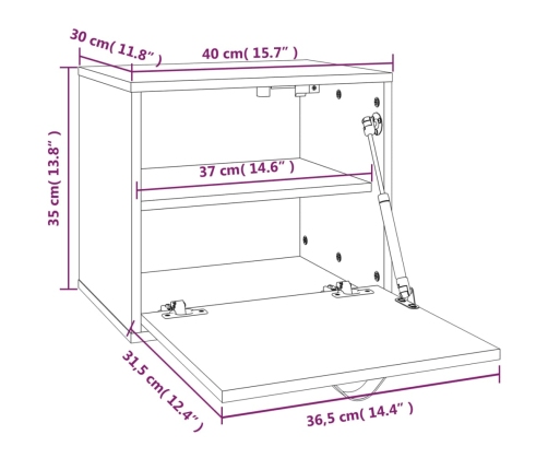 Armario de pared de madera maciza de pino gris 40x30x35 cm