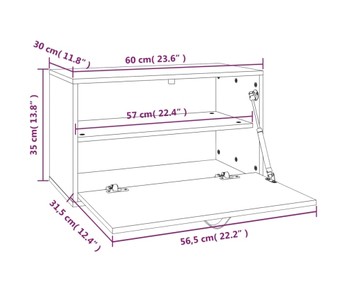 Armario de pared de madera maciza de pino 60x30x35 cm