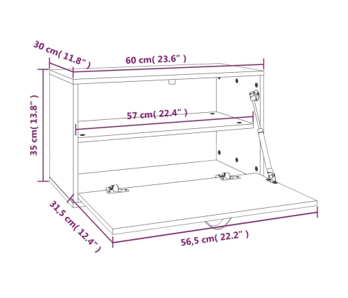 Armario de pared de madera maciza de pino blanco 60x30x35 cm