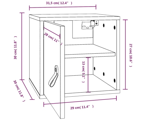 Armario de pared de madera maciza de pino 31,5x30x30 cm