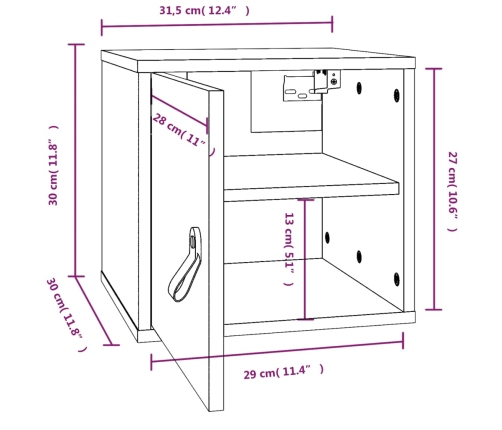 vidaXL Armario de pared de madera maciza de pino gris 31,5x30x30 cm