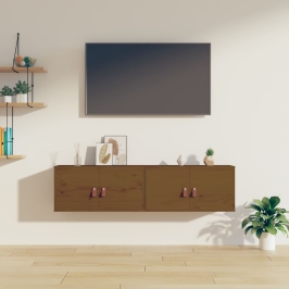 Armarios de pared 2 uds madera pino marrón miel 60x30x30 cm