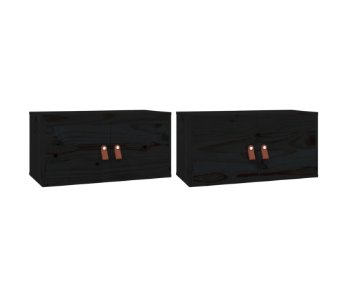 Armarios de pared 2 uds madera maciza de pino negro 60x30x30 cm