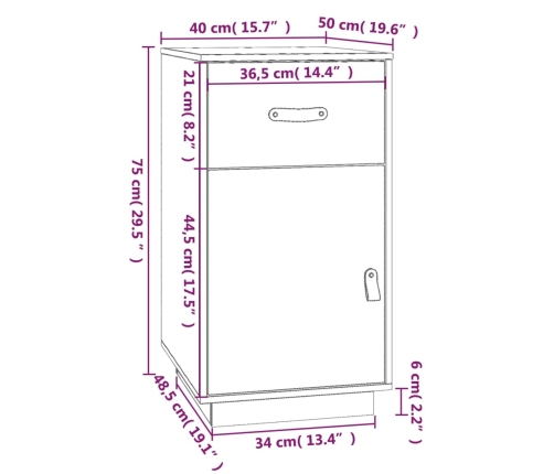 Armario de escritorio madera maciza de pino gris 40x50x75 cm