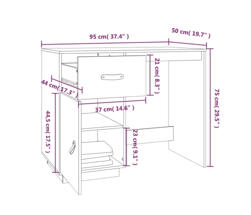 Escritorio de madera maciza de pino 95x50x75 cm