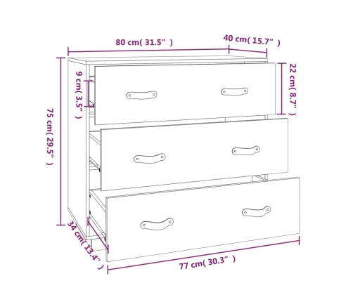 Aparador madera maciza de pino negro 80x40x75 cm