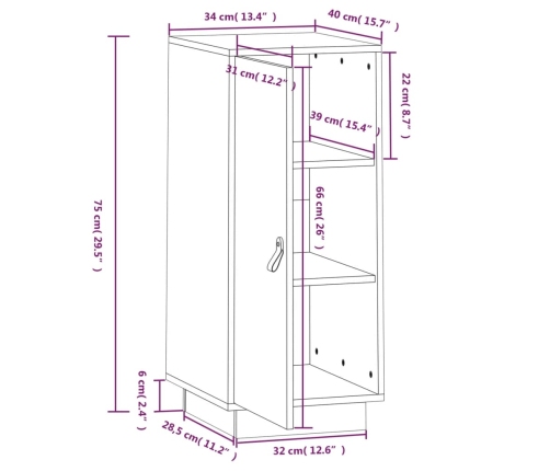 Aparador de madera maciza de pino 34x40x75 cm