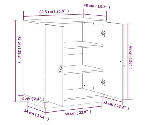 Aparador de madera maciza de pino gris 65,5x40x75 cm