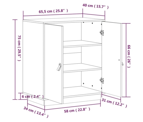 Aparador de madera maciza de pino negro 65,5x40x75 cm