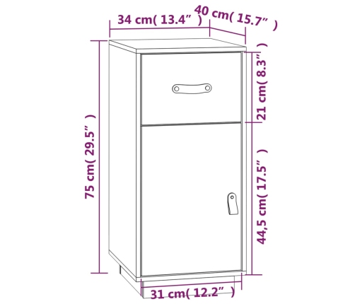 Aparador de madera maciza de pino 34x40x75 cm