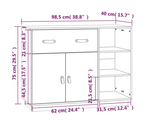 Aparador de madera maciza de pino 98,5x40x75 cm