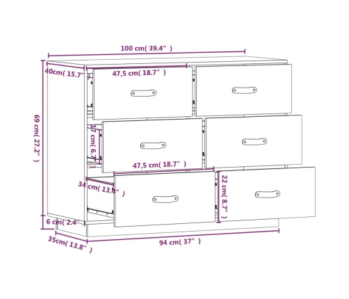 Aparador madera maciza de pino blanco 100x40x75 cm