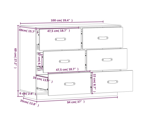 Aparador madera maciza de pino negro 100x40x75 cm