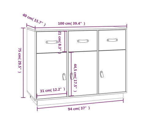 Aparador madera maciza de pino 100x40x75 cm