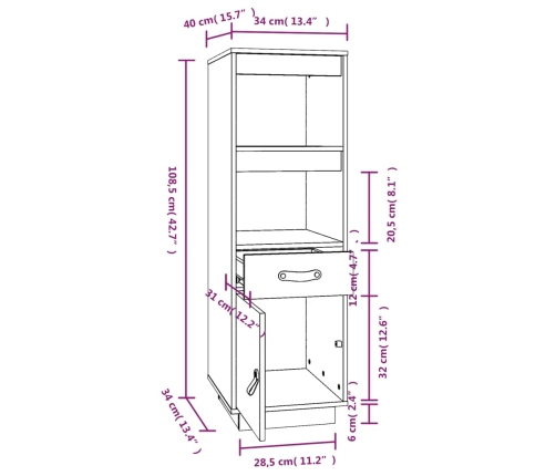 Aparador alto madera maciza de pino 34x40x108,5 cm