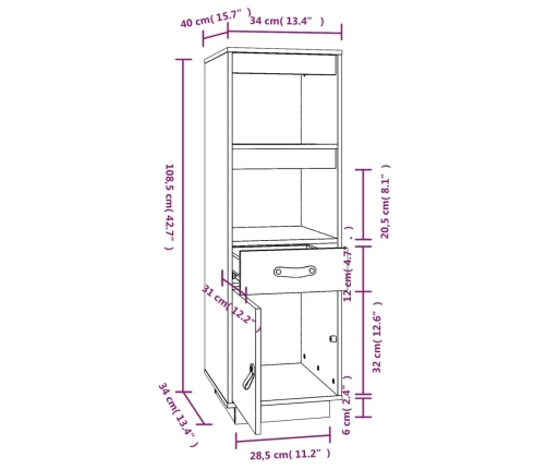 Aparador alto madera maciza de pino marrón miel 34x40x108,5 cm