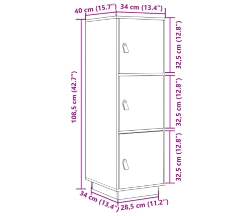 Aparador alto de madera maciza de pino gris 34x40x108,5 cm