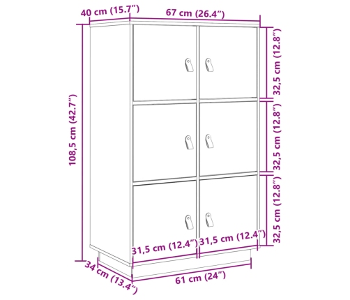 Aparador de madera maciza de pino 67x40x108,5 cm