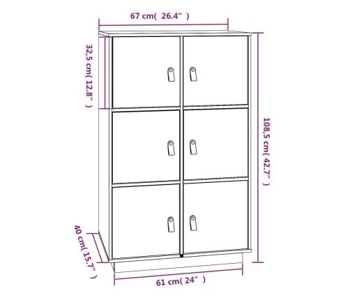 Aparador de madera maciza de pino marrón miel 67x40x108,5 cm