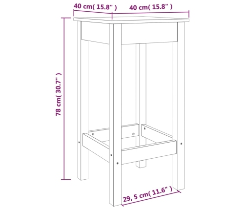 Taburetes altos 2 uds madera maciza de pino 40x40x78 cm