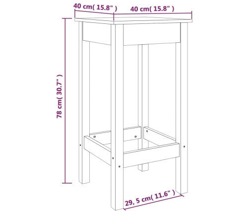 Taburetes altos 2 uds madera maciza de pino negro 40x40x78 cm