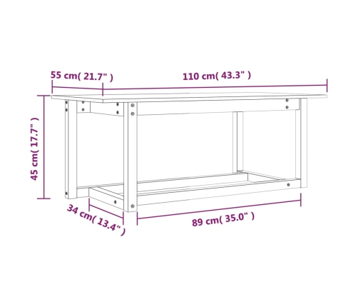 Mesa de centro de madera maciza de pino 110x55x45 cm