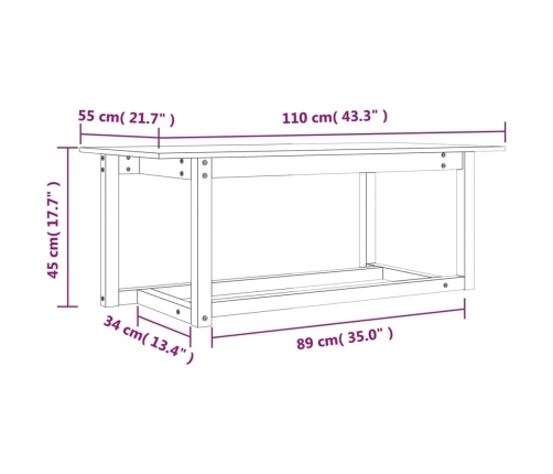 Mesa de centro de madera maciza de pino blanco 110x55x45 cm