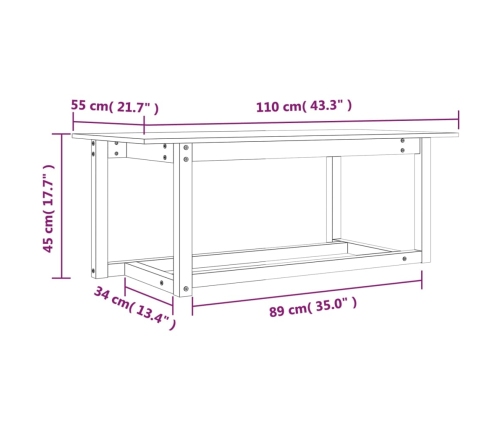 Mesa de centro de madera maciza de pino gris 110x55x45 cm