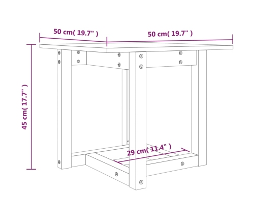 Mesa de centro de madera maciza de pino 50x50x45 cm